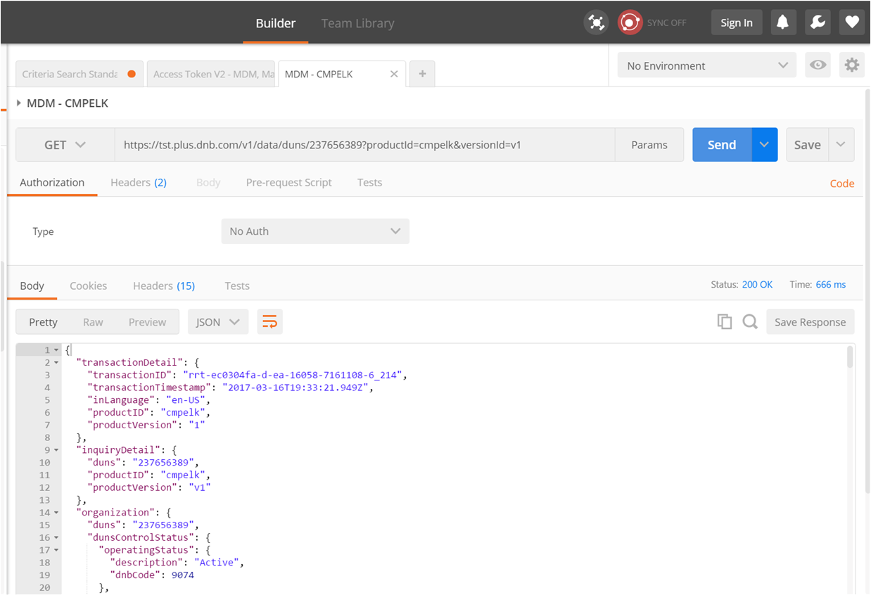 Data API response