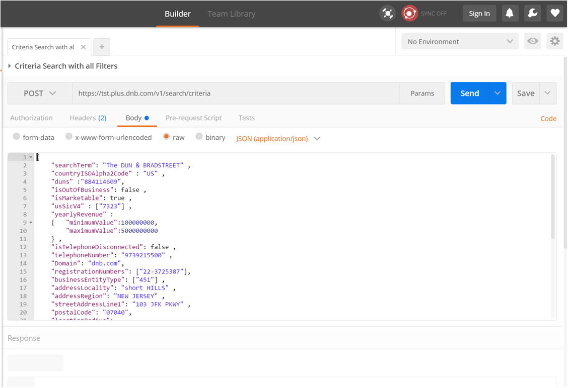 Criteria Search API Request